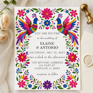 Vibrant Mexican Birds Otomi Floral Fiesta Wedding Invitation