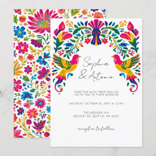 Vibrant Mexican Birds Otomi Floral Fiesta Wedding Invitation