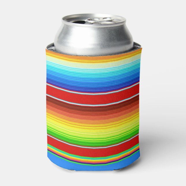 Vibrant Mexican Blanket Traditional Spanish Serape Can Cooler (Can Front)