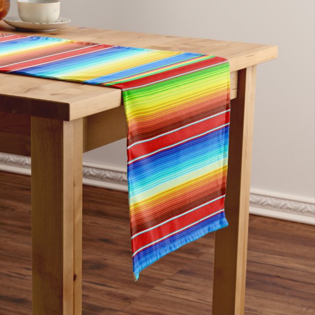 Vibrant Mexican Blanket Traditional Spanish Serape Short Table Runner (In Situ)