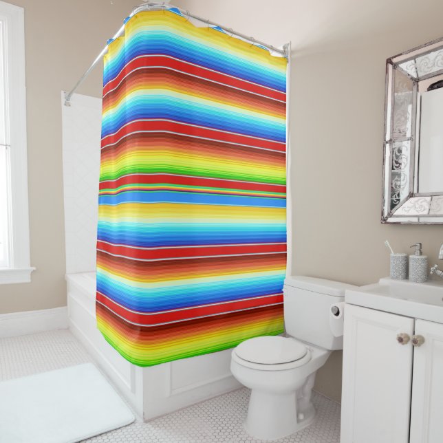 Vibrant Mexican Blanket Traditional Spanish Serape Shower Curtain (In Situ)