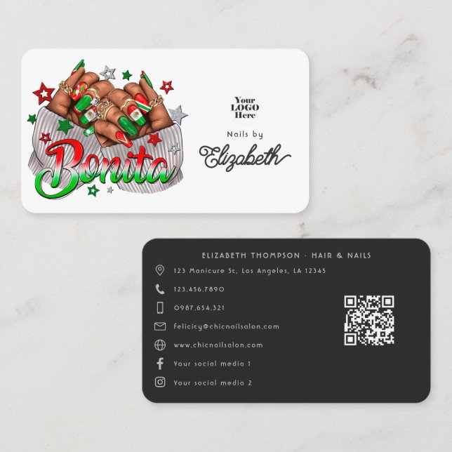 Vibrant Mexican Bonita Nail Salon Branding Design Business Card (Front/Back)