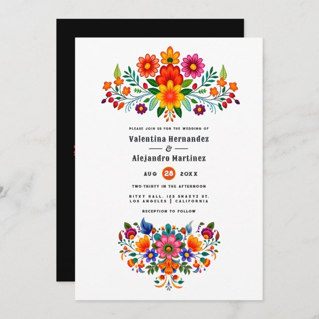 Vibrant Mexican Fiesta Floral Wedding Invitation (Front/Back)