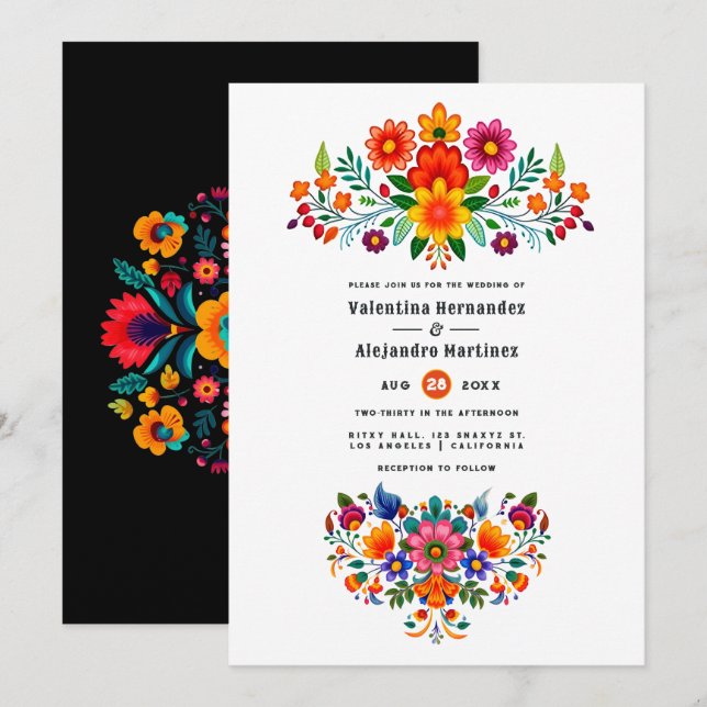 Vibrant Mexican Fiesta Floral Wedding Invitation (Front/Back)