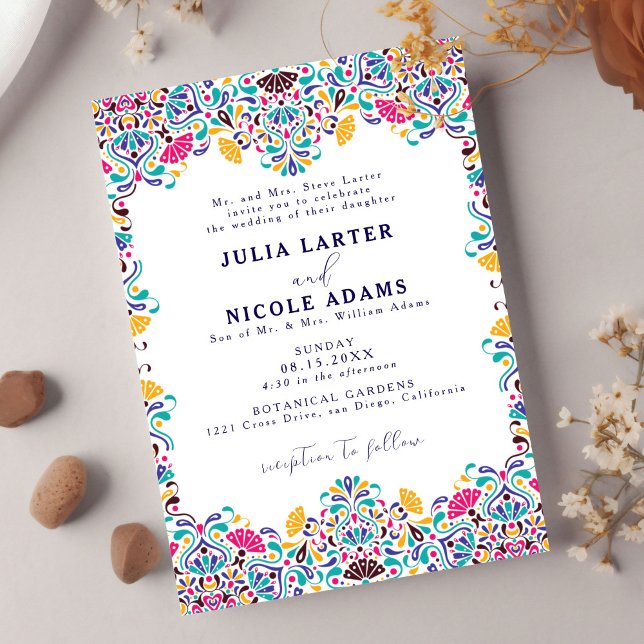 Vibrant Mexican Fiesta Rainbow Photo Wedding  Invitation (Creator Uploaded)