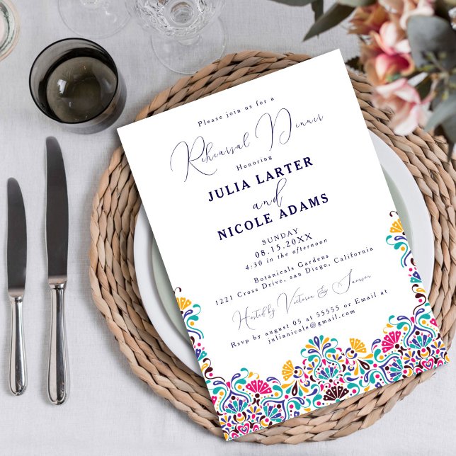 Vibrant Mexican Fiesta Rainbow Rehearsal Dinner Invitation (Creator Uploaded)