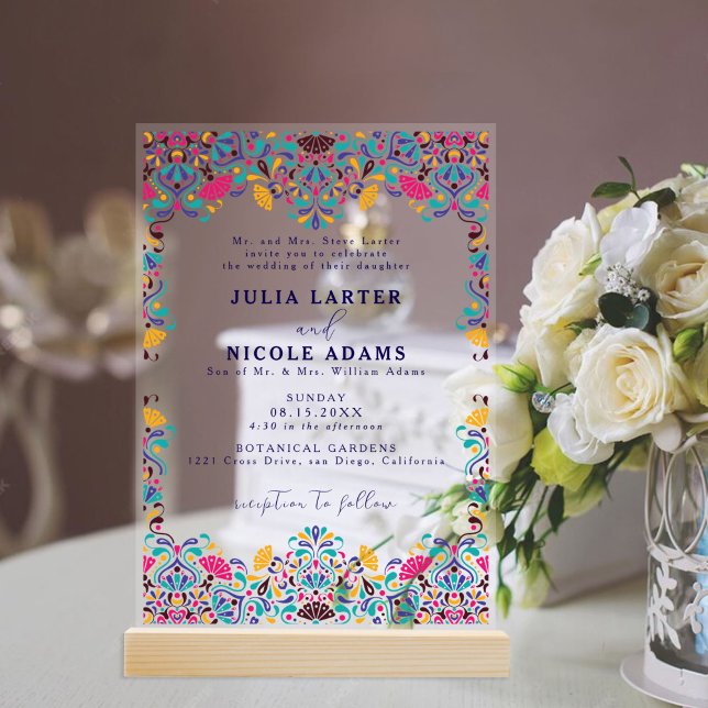 Vibrant Mexican Fiesta Style Rainbow Wedding Acrylic Invitations (Creator Uploaded)