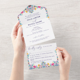 Vibrant Mexican Fiesta Style Rainbow Wedding All In One Invitation