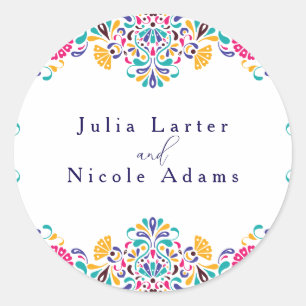 Vibrant Mexican Fiesta Style Rainbow Wedding Classic Round Sticker