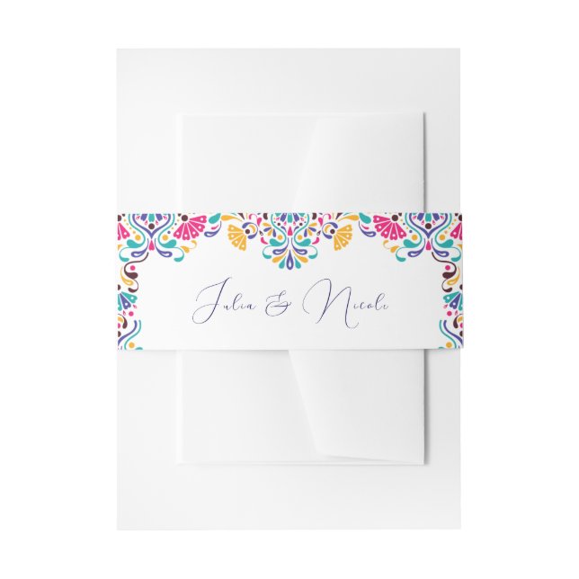 Vibrant Mexican Fiesta Style Rainbow Wedding Invitation Belly Band (Front Example)