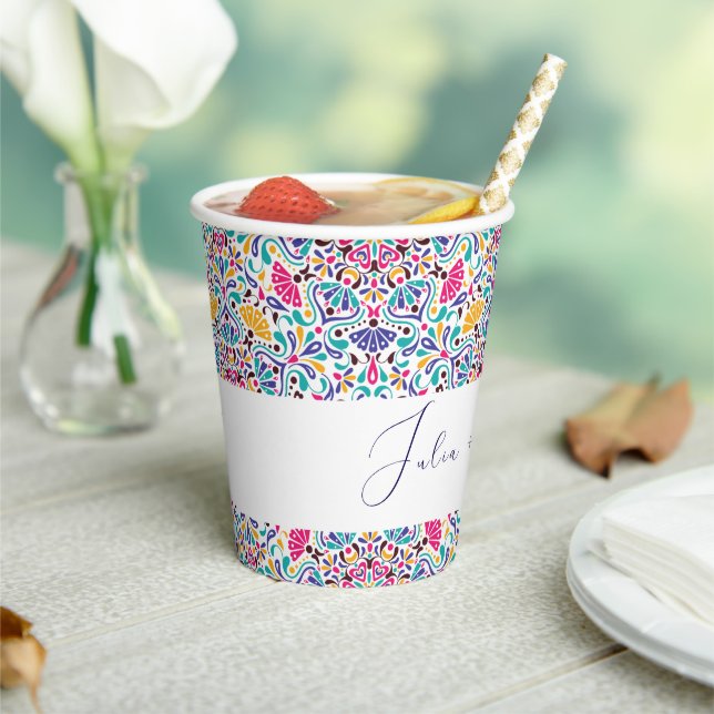 Vibrant Mexican Fiesta Style Rainbow Wedding Paper Cups (Insitu)
