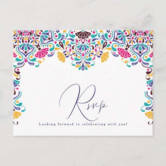 Vibrant Mexican Fiesta Style Rainbow Wedding Postcard (Front)