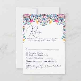 Vibrant Mexican Fiesta Style Rainbow Wedding RSVP Card