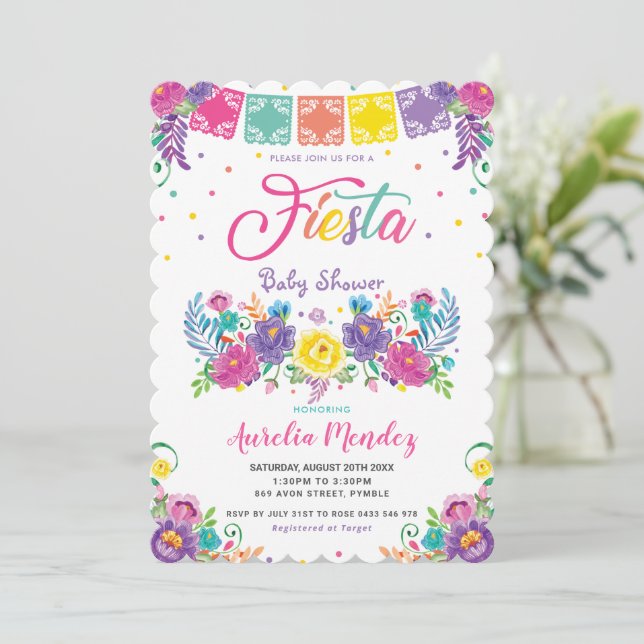 Vibrant Mexican Floral Fiesta Baby Shower Girl   Invitation (Standing Front)