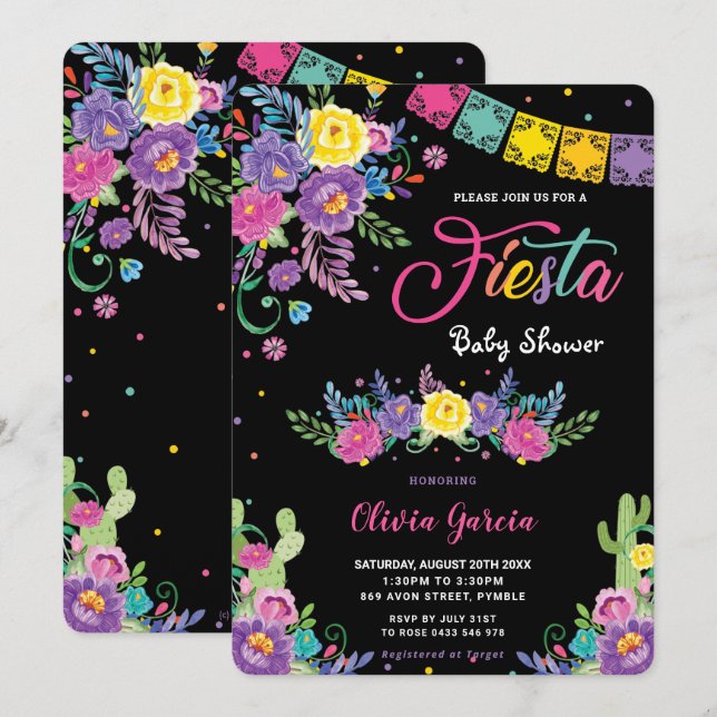 Vibrant Mexican Floral Fiesta Baby Shower Girl  Invitation (Front/Back)