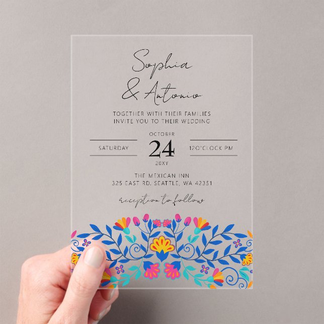 Vibrant Mexican Floral Fiesta Wedding Acrylic Invitations (Insitu (Handheld))