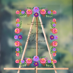Vibrant Mexican Floral Fiesta Wedding Acrylic Sign