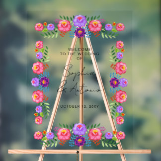Vibrant Mexican Floral Fiesta Wedding Acrylic Sign