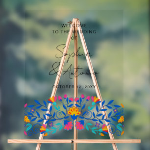 Vibrant Mexican Floral Fiesta Wedding Acrylic Sign