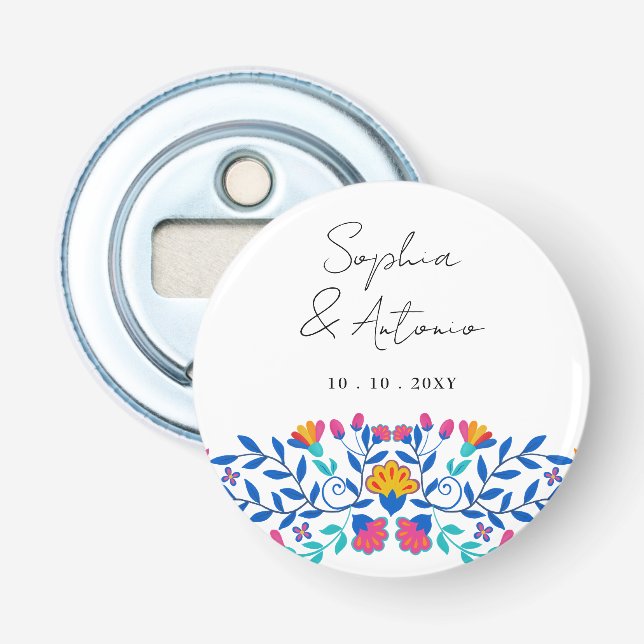 Vibrant Mexican Floral Fiesta Wedding Bottle Opener (Front)