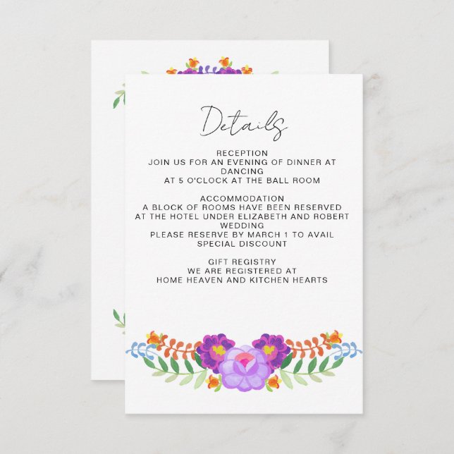Vibrant Mexican Floral Fiesta Wedding Enclosure Card (Front/Back)