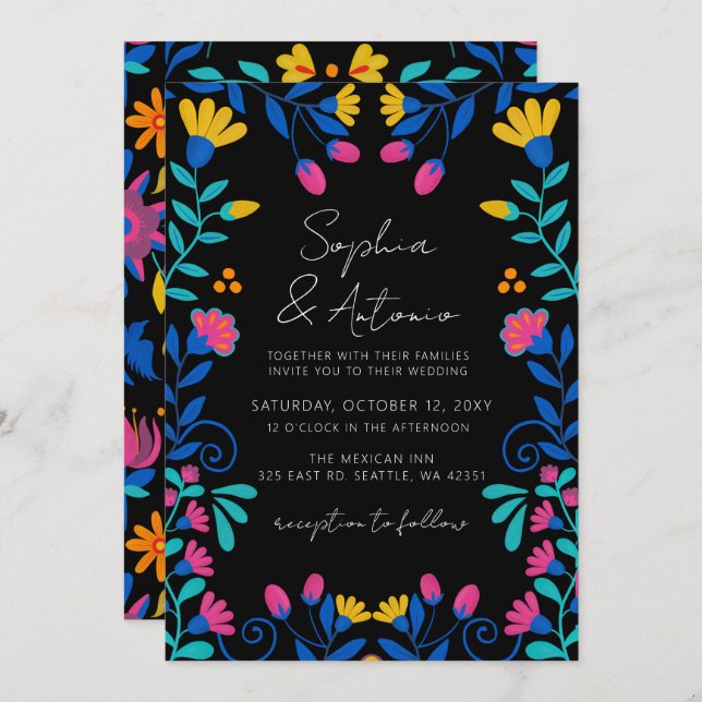 Vibrant Mexican Floral Fiesta Wedding Invitation (Front/Back)