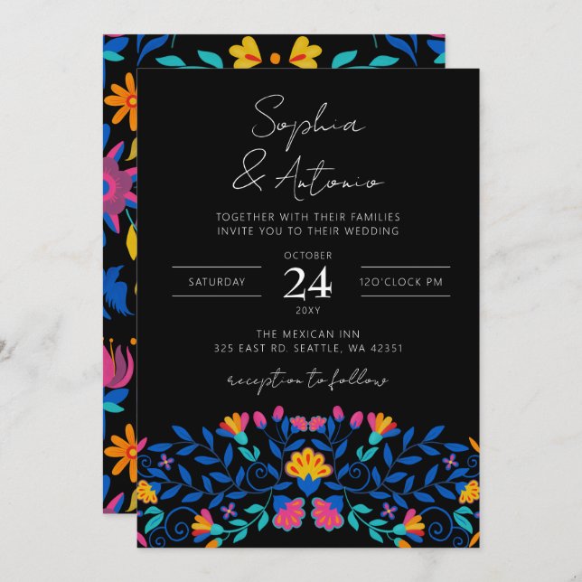 Vibrant Mexican Floral Fiesta Wedding Invitation (Front/Back)