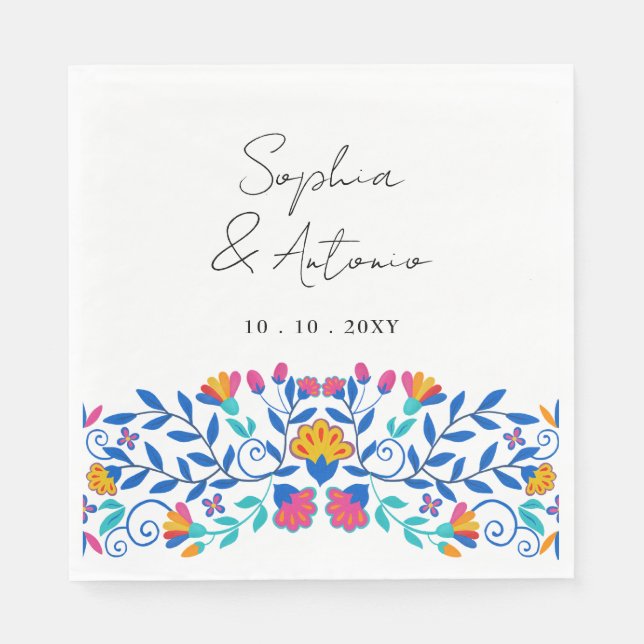 Vibrant Mexican Floral Fiesta Wedding Napkin (Front)
