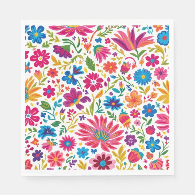 Vibrant Mexican Floral Fiesta Wedding Napkin (Front)