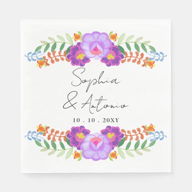 Vibrant Mexican Floral Fiesta Wedding Napkin (Front)