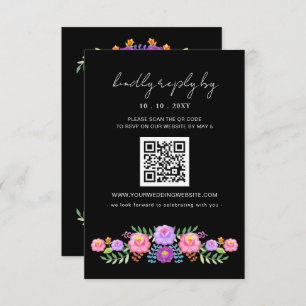 Vibrant Mexican Floral Fiesta Wedding QR code RSVP Card