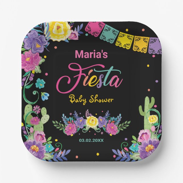 Vibrant Mexican Flowers Floral Fiesta Baby Shower Paper Plate (Front)
