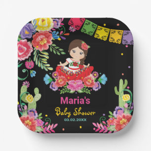 Vibrant Mexican Flowers Señorita Girl Baby Shower Paper Plate