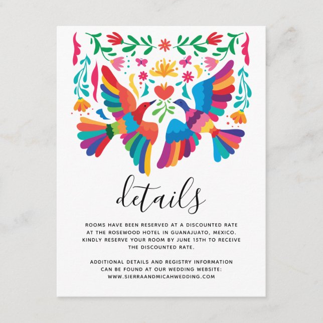 Vibrant Mexican Inspired Birds and Floral Details Enclosure Card (Front)