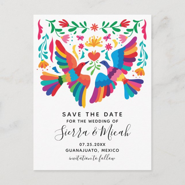 Vibrant Mexican Inspired Birds and Floral Postcard (Front)