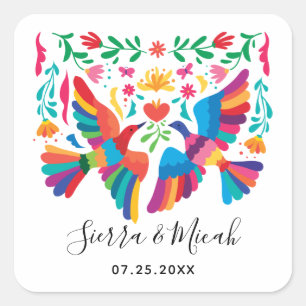 Vibrant Mexican Inspired Birds and Floral Square Sticker