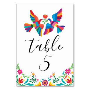 Vibrant Mexican Inspired Birds and Floral Wedding Table Number