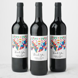 Vibrant Mexican Inspired Birds and Floral Wine Label