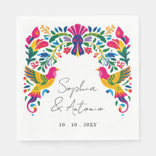 Vibrant Mexican Otomi Birds Floral Fiesta Wedding Napkin