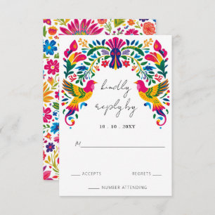 Vibrant Mexican Otomi Birds Floral Fiesta Wedding RSVP Card