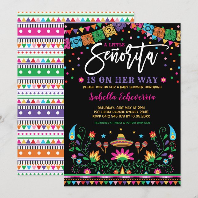 Vibrant Mexican Senorita Fiesta Baby Shower Invitation (Front/Back)