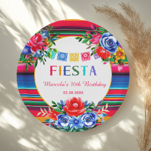 Vibrant Mexican Serape & Floral Birthday Fiesta Paper Plate