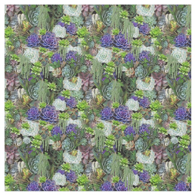Vibrant Mic Colour Succulents Repeat Pattern Fabric (Close Up)