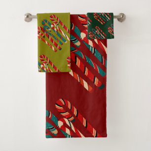 Vibrant Mid Century Modern Christmas Candy Cane Bath Towel Set