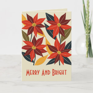 Vibrant Mid-Century Poinsettia Christmas Flower C Card
