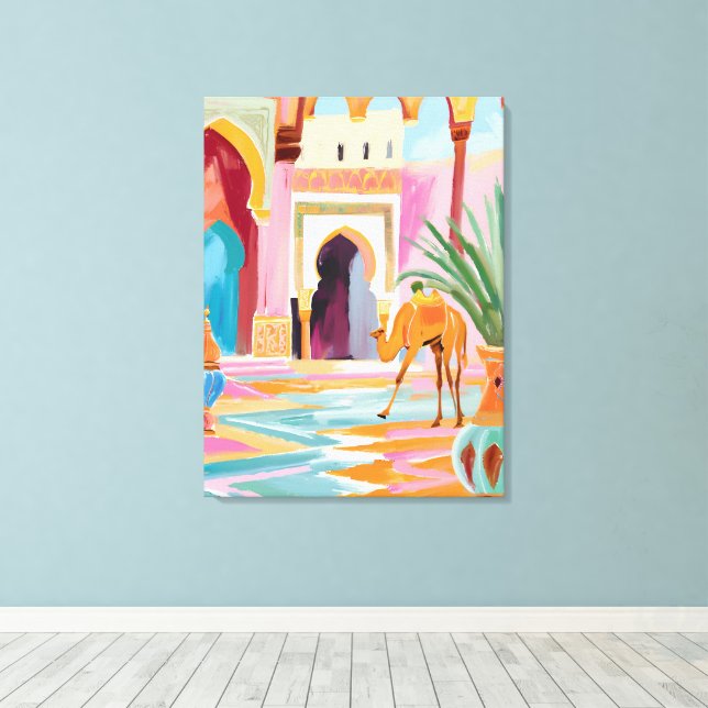 Vibrant Middle Eastern Camel Art Print – Colourful (Insitu(Wood Floor))
