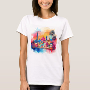 Vibrant Middle Eastern Cityscape - Watercolour Art T-Shirt