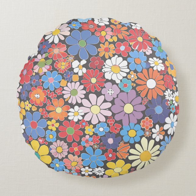 Vibrant Millefiori Elegant Pattern Round Cushion (Front)