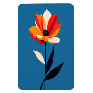 Vibrant Minimalist Flower on Blue Art Magnet