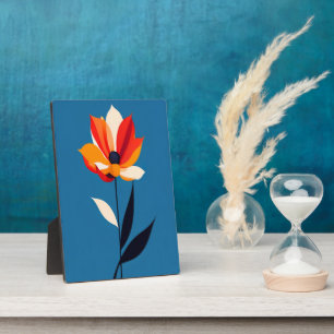 Vibrant Minimalist Flower on Blue Art Plaque
